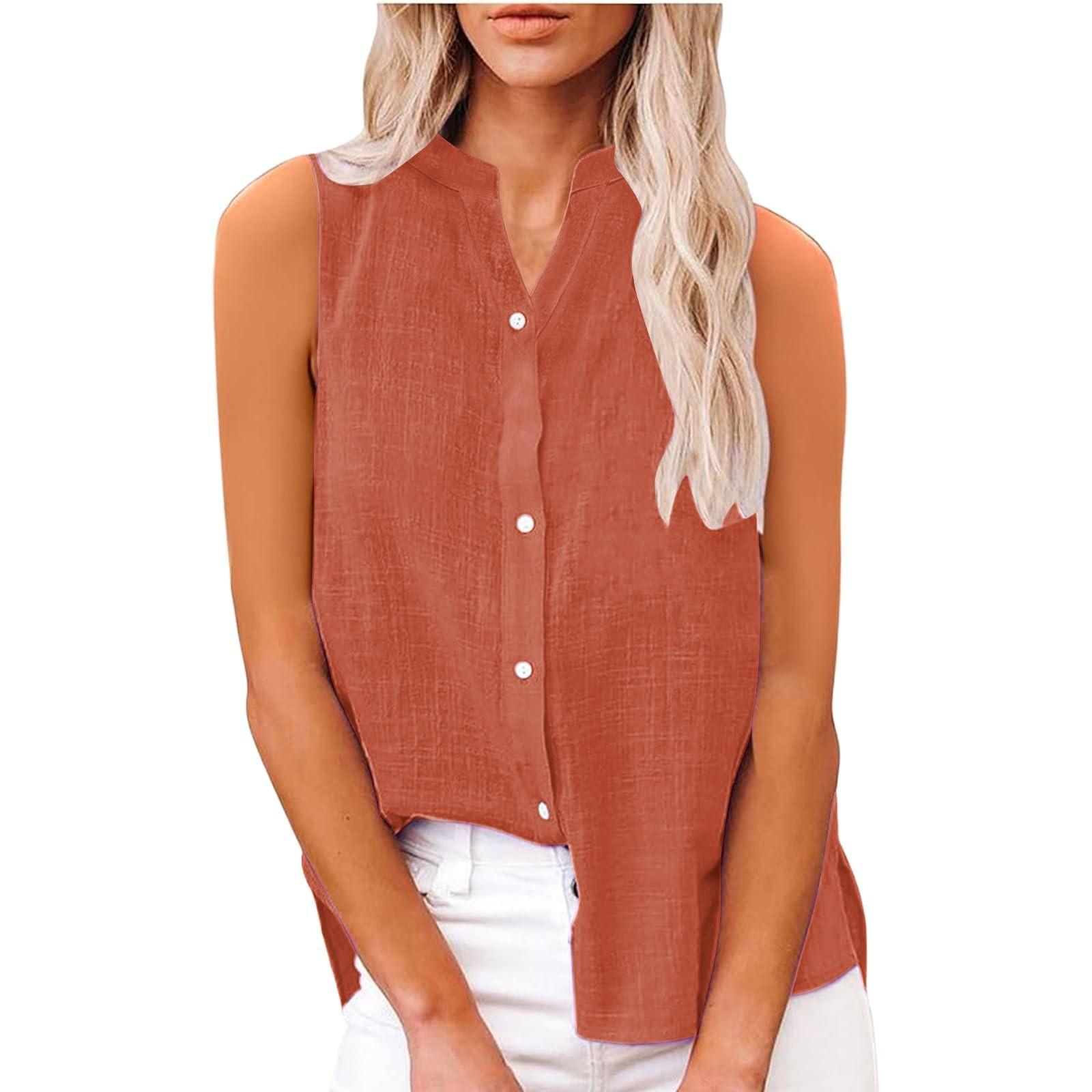 

Жіноча мода Однотонний Повсякденний Безрукавний Кардиган на Ґудзиках Вільна Бавовняна Льняна Сорочка Топ XXL