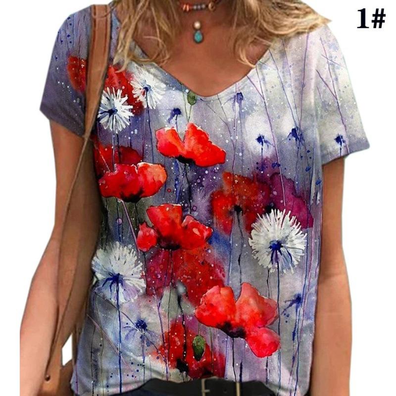 

Popular Women S Pullover V-Neck Digital Printed Top Summer Short Sleeve Loose Women S T-Shirt L