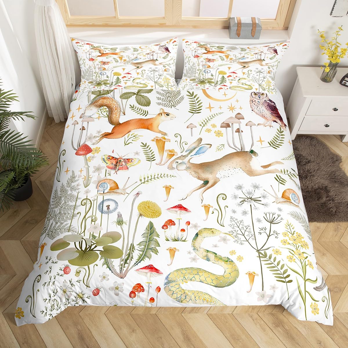 

Cute Animals Duvet Cover Bear Hedgehog Bedding Set for Kids Boys Girls Pumpkin Mushroom Leaf Comforter Cover Autumn Quilt Cover Tool EU Single(135x200cm)