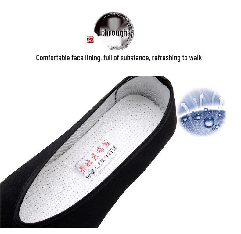 Męskie buty z tkaniny Old Beijing z okrągłym noskiem i podeszwą z ścięgna wołowego do Tai Chi i Kung Fu, Czarne