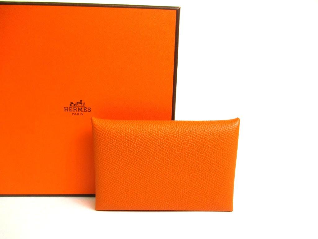 

Автентичний HERMES Зелений Помаранчевий Теляча шкіра Епсом Картхолдер для карток Calvi #a758 Відновлений