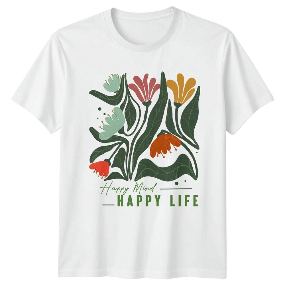 Happy Mind Happy Life Floral Graphic Nature TShirt S