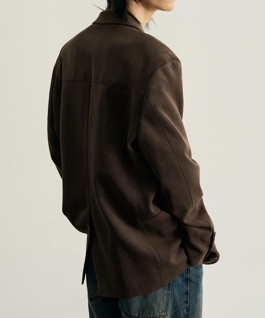 Rotember Tailored Suede Three-Button Blazer [Dark Brown]