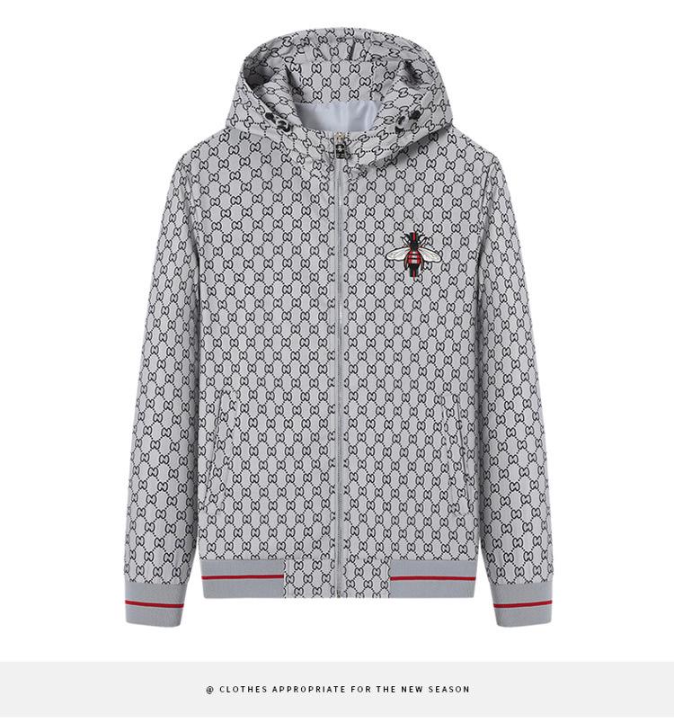 Men's Luxury European Embroidered Bee Hooded Jacket - Spring/Autumn