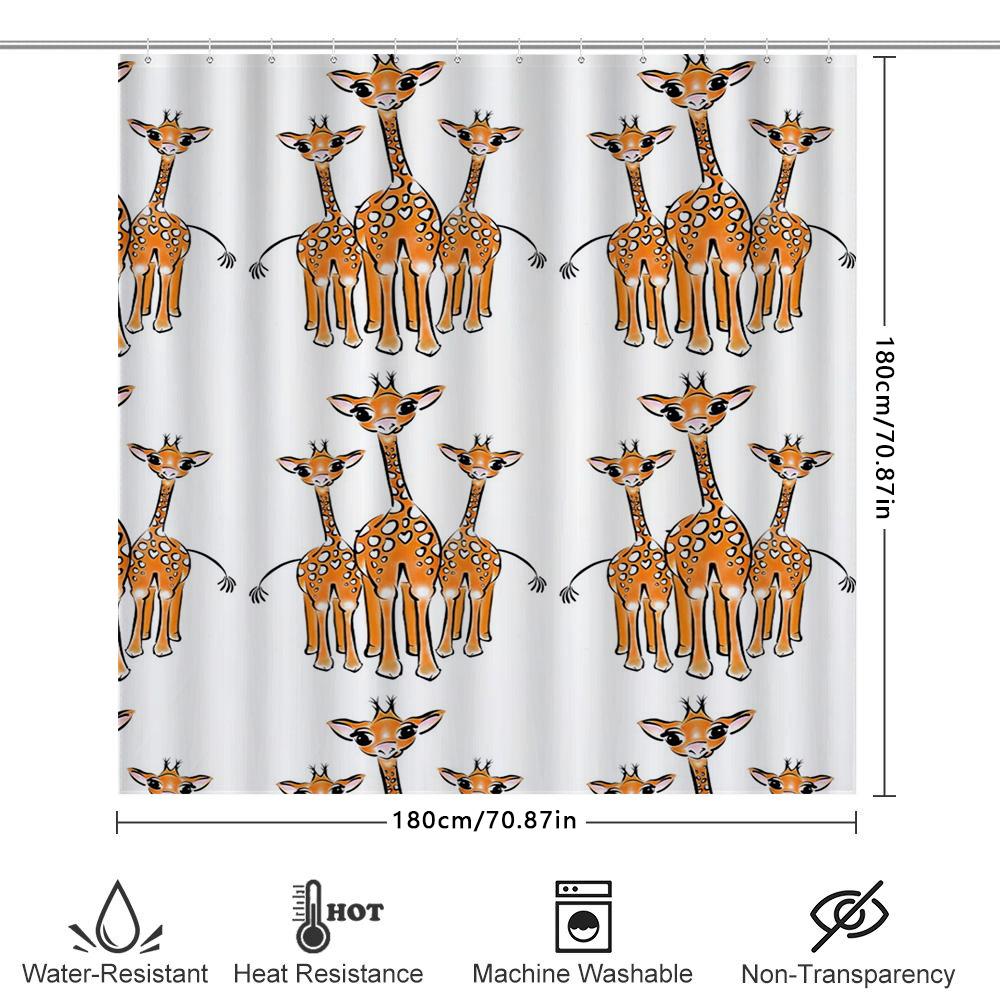 Animal Print Shower Curtain Kids Bathroom Decor With Cute Giraffe Design 180Cm Waterproof Fabric For Bathtub