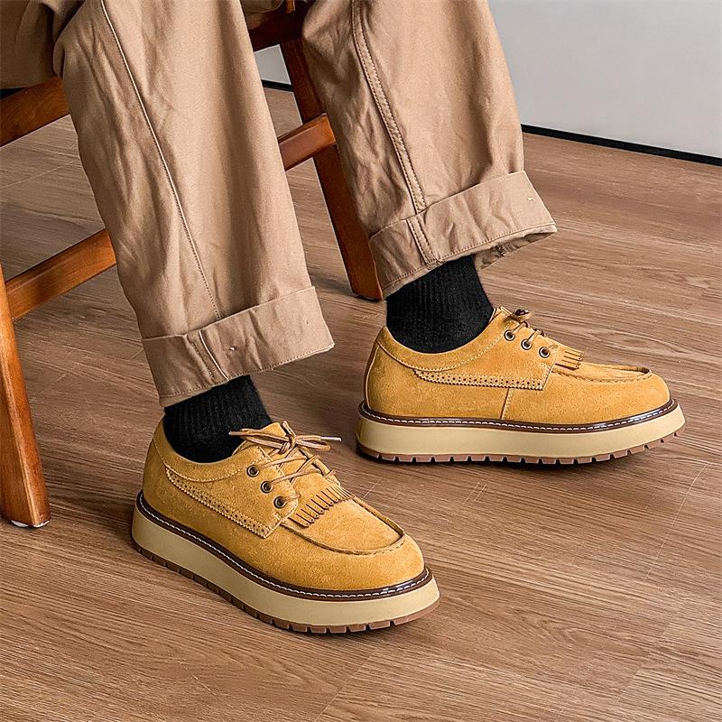 Fashion Men Fashion Wedding Party Dress Platform Shoes Lace-up Tassels Shoe Orange Carved Brogue Cow Suede Leather Sneakers Man Footwear