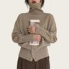 Autumn Winter New Turtleneck Long Sleeve Pullover Sweater for Women Elegant 2025 Fashion Loose Hem Button Sweaters Office Casual Knit Top Clothing