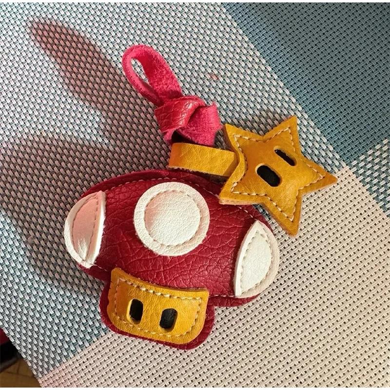 Handmade Genuine Leather Cute Small Flame Bag Pendant Car Key Chain Rope Ring Scarecrow Pendant Decoration New Pendant Bag Charm