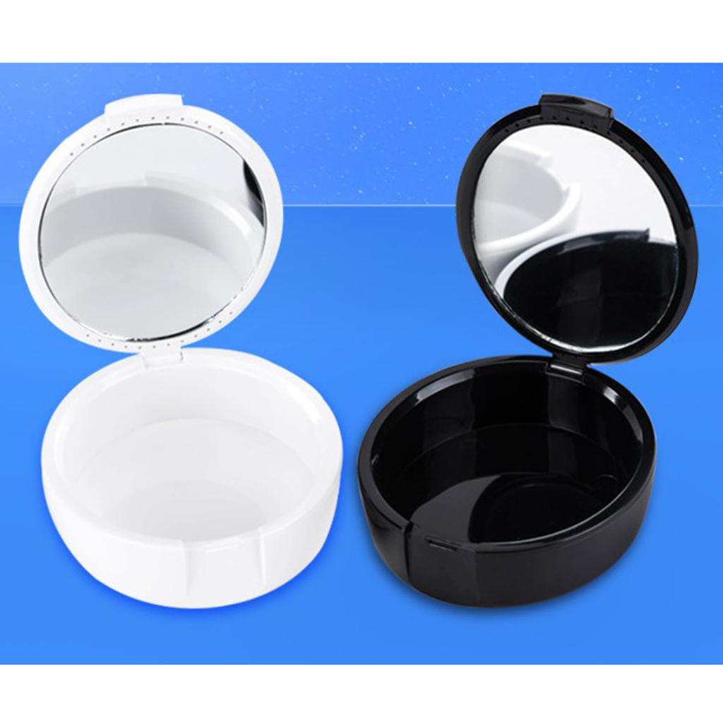 Compact Teeth Guard Holder Polypropylene Mouth Guard Case Ventilated Denture Storage Box with Small Mirror