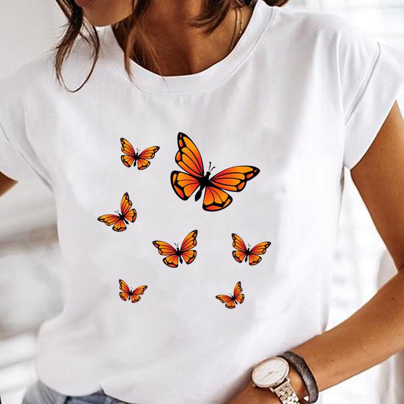 90s Women Short Sleeve Flower Floral Lovely Cute Print Tee Top Summer Fashion T-shirt Clothing Casual Lady Female Graphic T-shirt