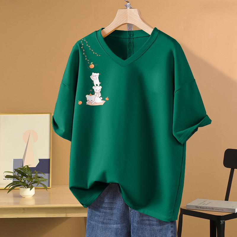 

Футболка с коротким рукавом, Свободного кроя, Приталенный топ с V-образным вырезом с принтом для женщин 5XL