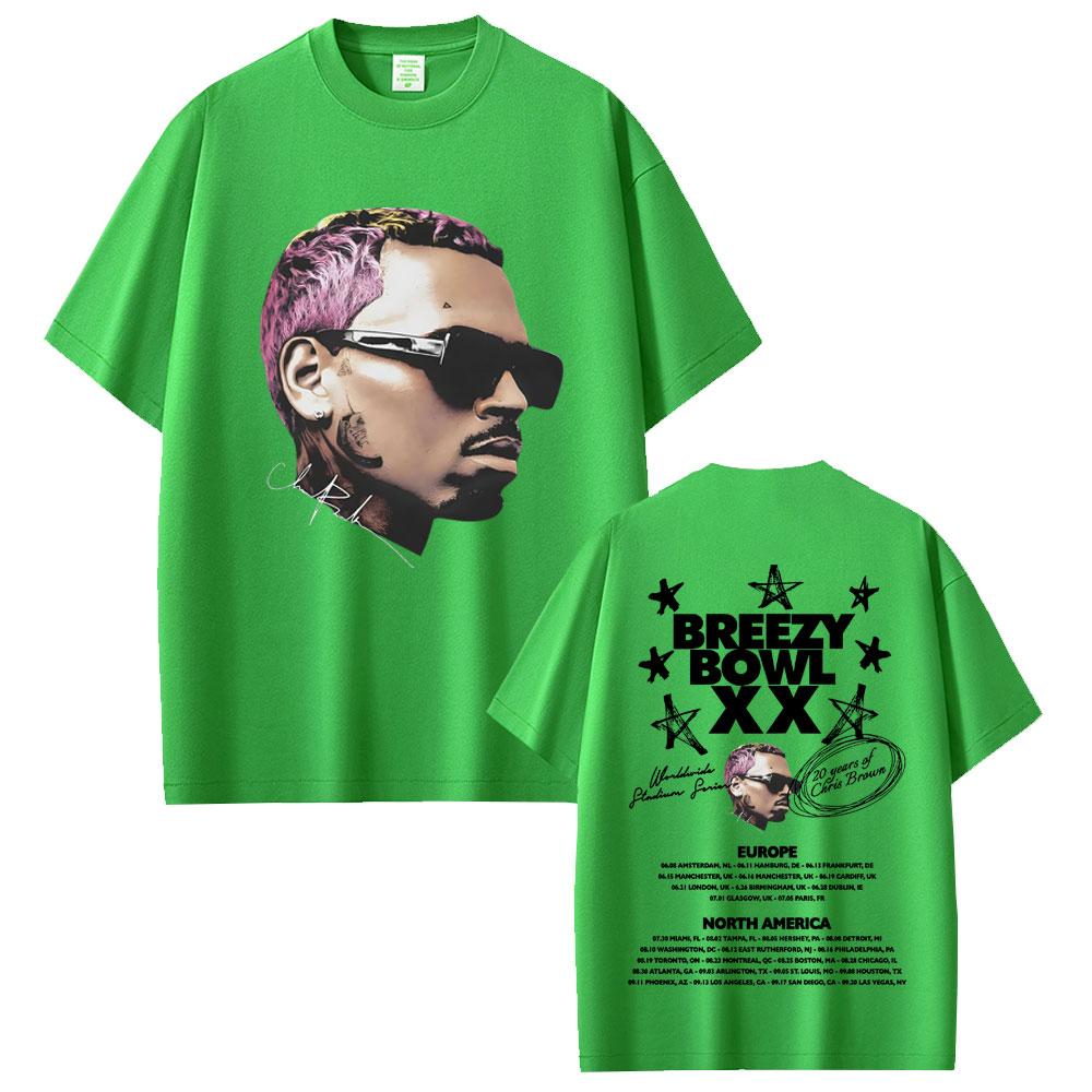 Rapper Chris Brown Breezy Bowl XX Tour 2025 TShirts Unisex Women Hip Hop Fashion Trend Fans Short Sleeve Casual Cotton T Shirts