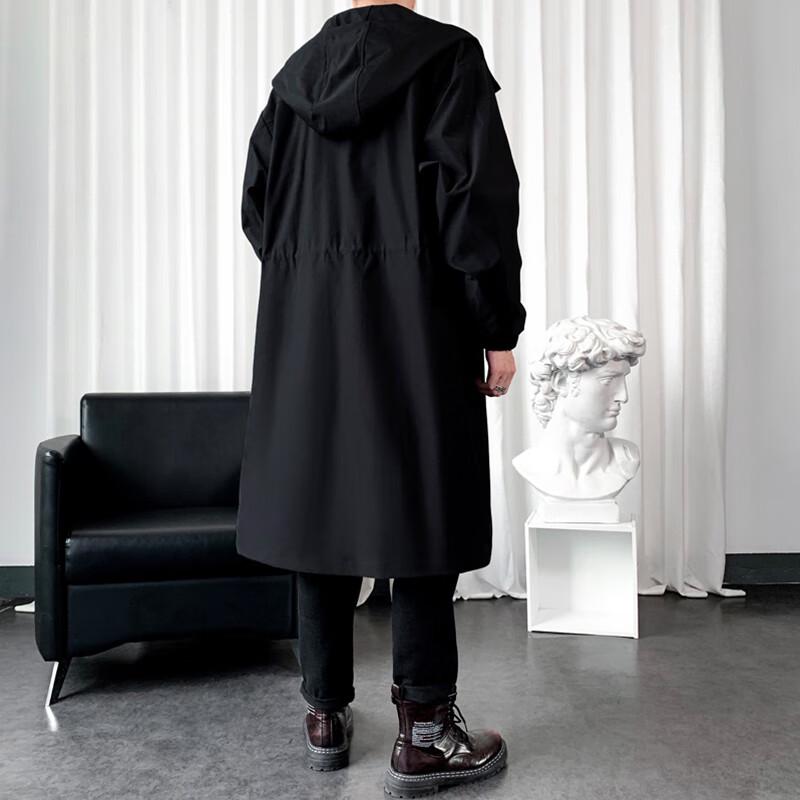ROMON Męski Modny Luźny Płaszcz Trencz Średniej Długości z Kapturem