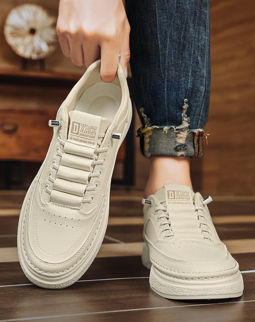 Fashion Men's Casual Shoes Spring Autumn Depressurized Breathable Lacefree Leather Shoes Super Soft and Wear-resistant Men's Board Shoes