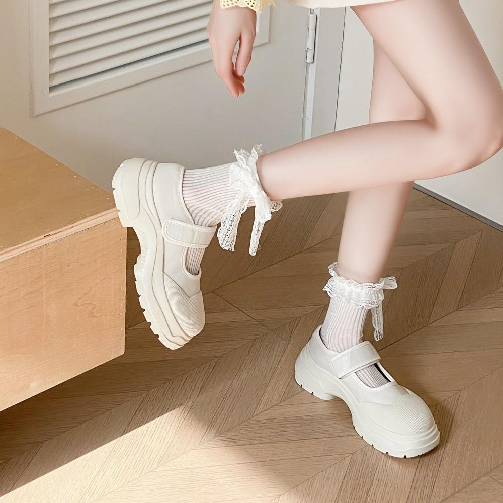 New Design Lace Bow Ribbon Ankle Socks for Women Vintage Lolita Thin White Princess Sweet Mid-tube Sock Female Kawaii Airy Socks