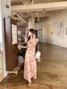 2026 Summer Pink Floral Ruffle Dress with Flutter Sleeves for Women