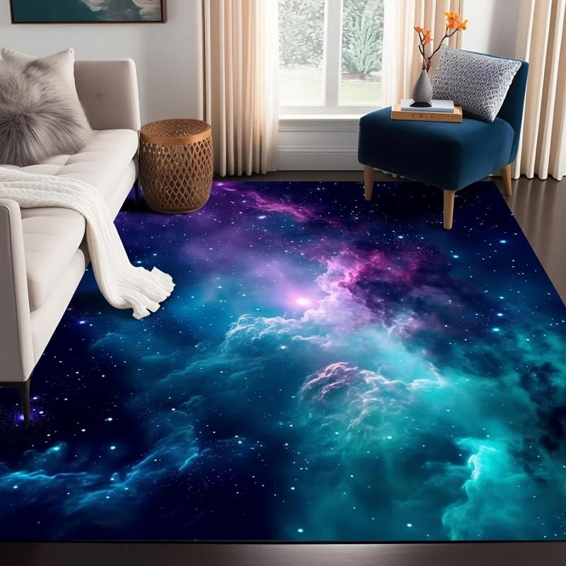 VIKAMA Flannel Starry Sky Pattern Comfort Rug Non-Slip And Machine Washable Living Room And Bedroom Rug Home Decor