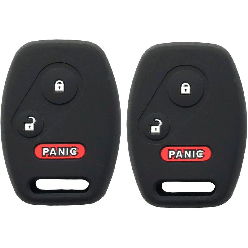 Silicone Protector Key Fob Cover Case fit for Honda Accord Pilot Civic Crosstour CR-V Element Key Fob 3 Buttons (Black+Black)