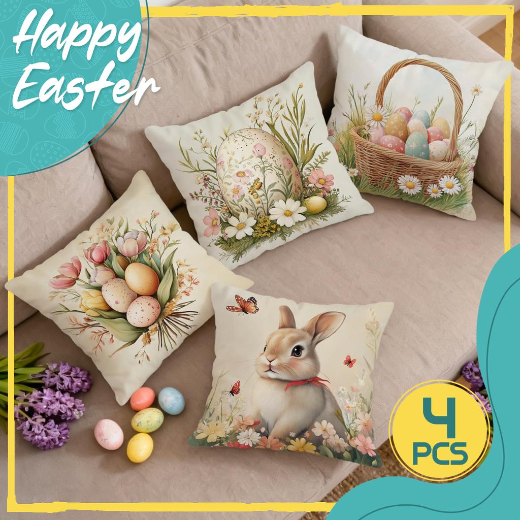 Easter Bunny And Eggs Pillowcase Printed Polyester 40/45/50cm Throw Pillowcover Decorative Sofa Cushion Pillowslip Home Decor