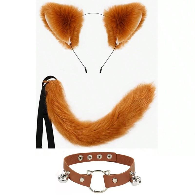 Cat Ear Headband With Tail Set Cosplay Costume Accessories Anime Kawaii Girl Party Outfit