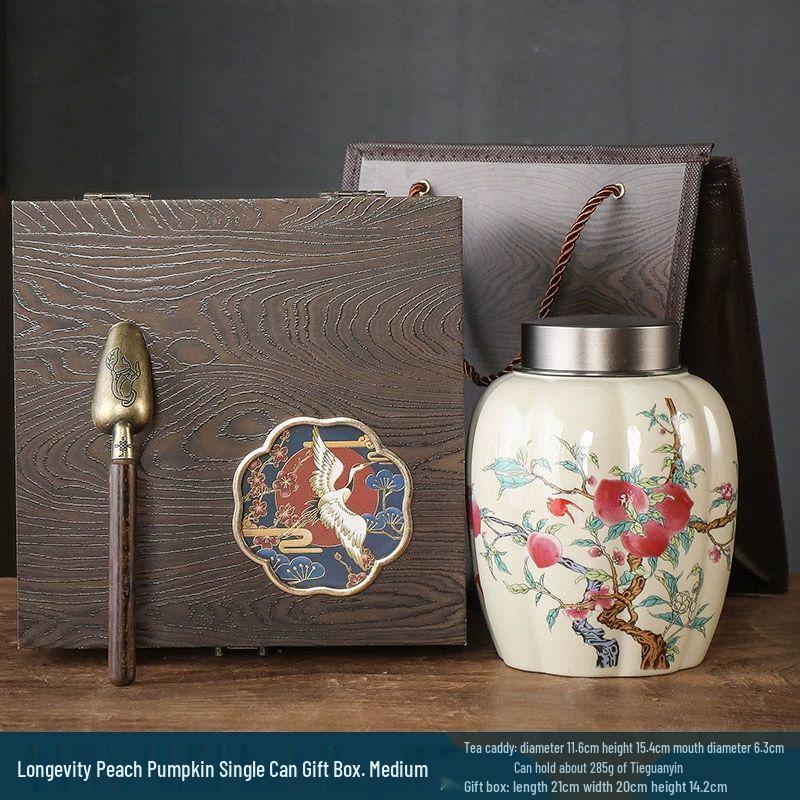 Double-Layer Ceramic Tea Storage Jar with Metal Lid