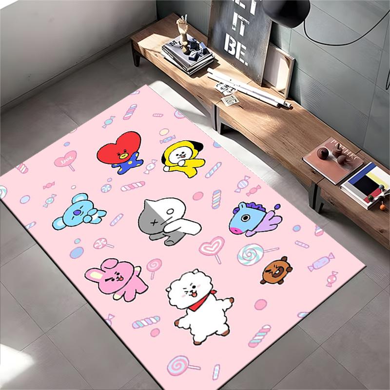 Pink Cartoon Character Carpet with Cute Animals and Candy Pattern Suitable for Use As an Anti-slip for Living Room Bedroom Sofas