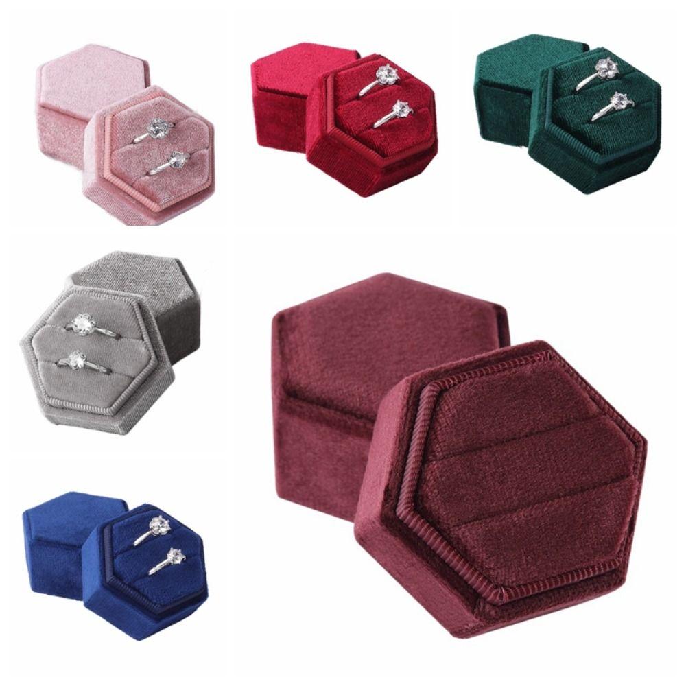 Luxury Rings Bearer Box Hexagon Jewelry Organizer Fashion Velvet Rings Holder  Proposal