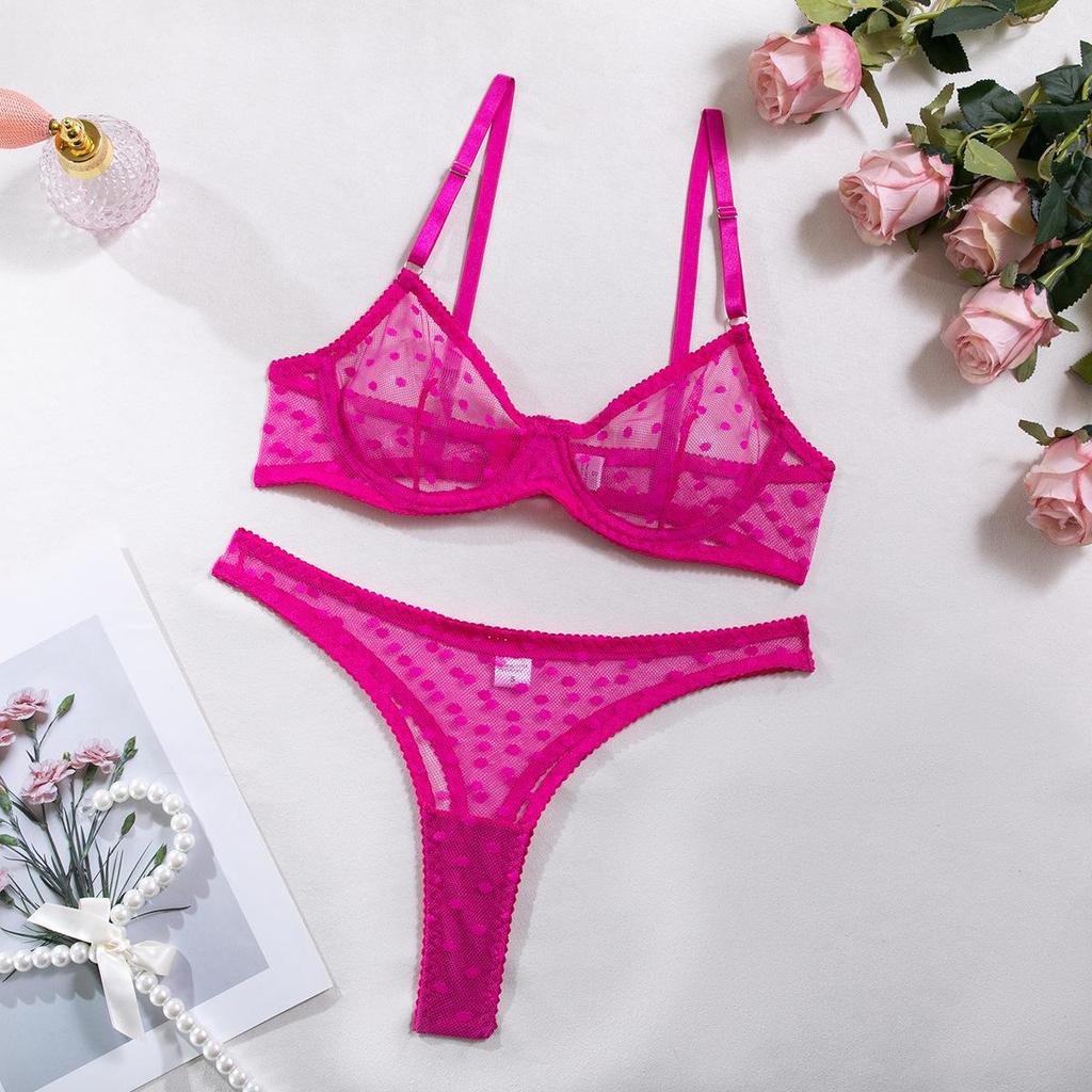 Seductive Polka Dot Half Cup Thong with Sheer Design 