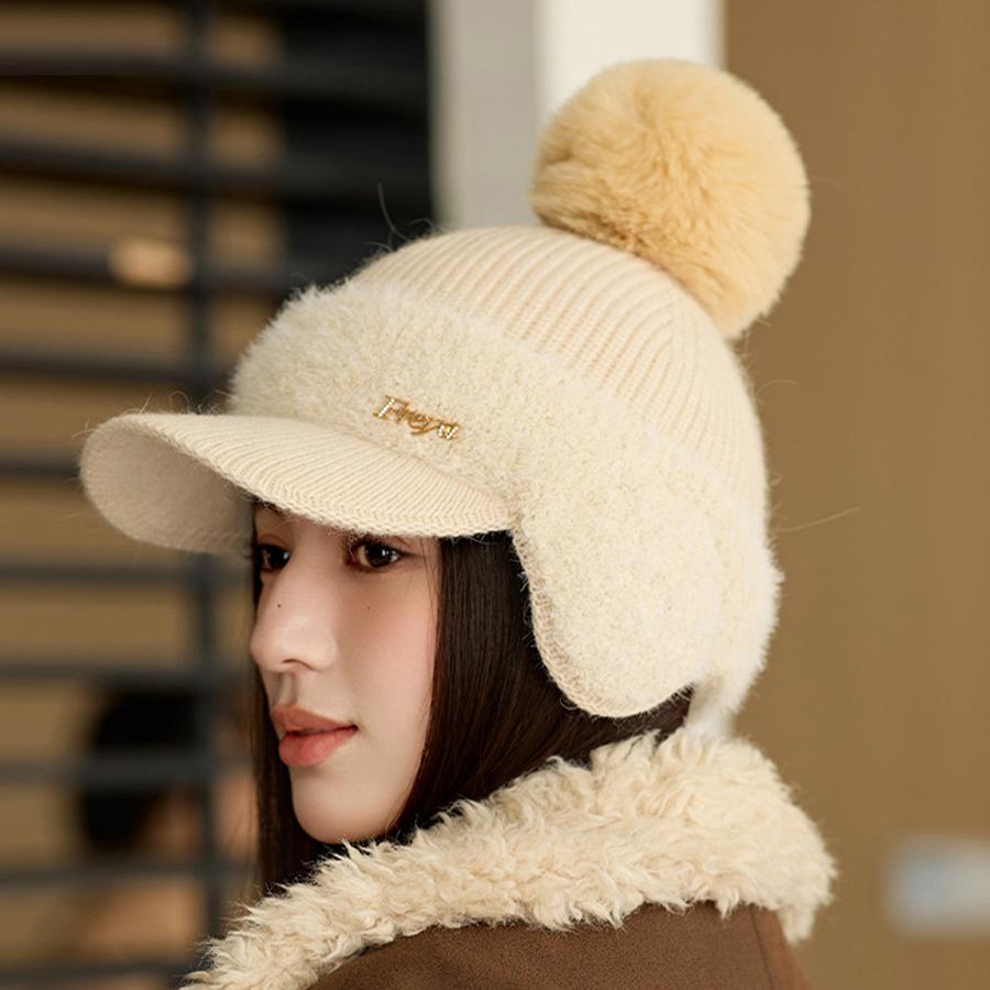 Winter Thick Rabbit Fur Baseball Cap Women's Ear Protection Velvet Knitted Cap