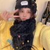 Wool Hat Color Button Fluffy Warm Knitted Hat Cute Fresh Autumn and Winter Versatile Cold Proof Scarf Trendy