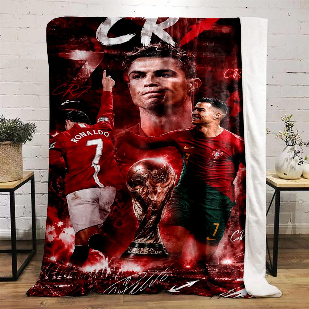 Coperta in flanella con design calcistico CR7 di Cristiano Ronaldo per camera da letto, soggiorno, divano e pisolino