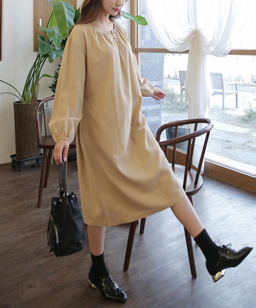 Ppaeppae Button-Detail Shirred Puff Long Dress