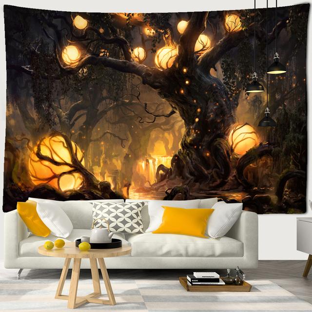 Yellow Dream Life Tree Tapestry Animation World Wall Hanging Tapestry Hippie Wall Decoration Wall Art Bohemian Home