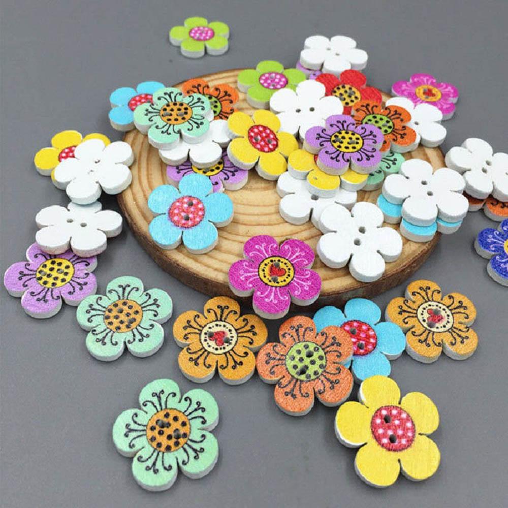 Gorgeous Mixed Color 20 mm Flower Dots Crafts Decoration Sewing Scrapbooking 2-Holes Wooden Buttons