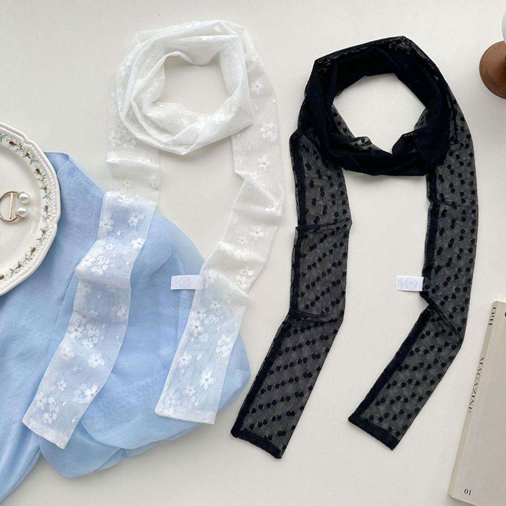 White Black Lace Long Scarf French Style Long Ribbon Trendy Neck Strap  Women