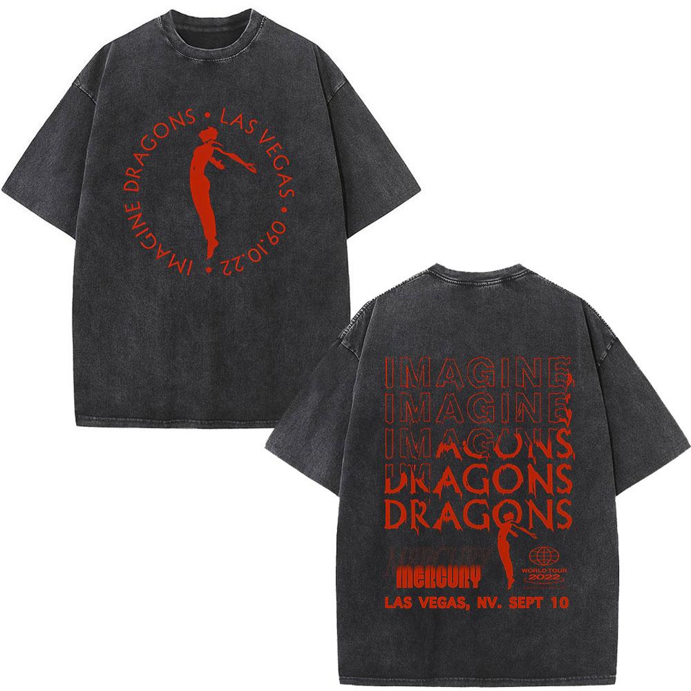 Imagine Dragons Loom World Tour Vintage Washed T Shirt Rock Band Tshirt Unisex Women Aesthetic Trendy Cotton Short Sleeve T Shirt