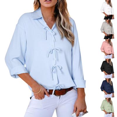 Women's Spring And Summer Women's Round Collar Long Sleeve Bowknot Shirt