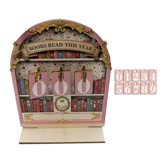 Book Read This Year Counter Track Up to 999 Book Wooden Annual Reading Goal Challenge Tracker with Number Signs Bookshelf Decoration Book Lovers Gift