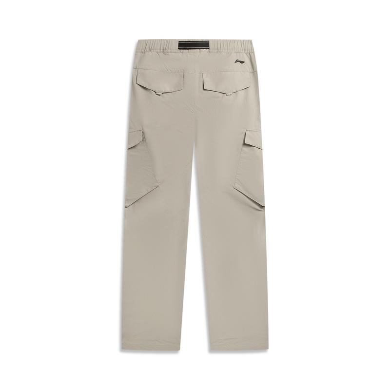 Li Ning Outdoor CF Reflective Ice Feel Comfortable Water Resistant Straight Leg Cargo Pants Men pants Brown Gray AYKW601-1