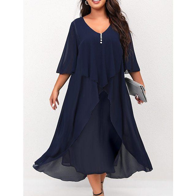 Due Vestiti da Donna in Chiffon Patchwork Finti a Manica Media Sovradimensionati
