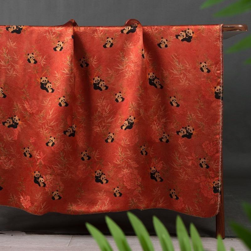 Xiangyunsha Panda Pattern Jacquard Fabric for DIY Sewing Suitable Chinese-style Cheongsams, Coats, Tang Dynasty Vests Dresses