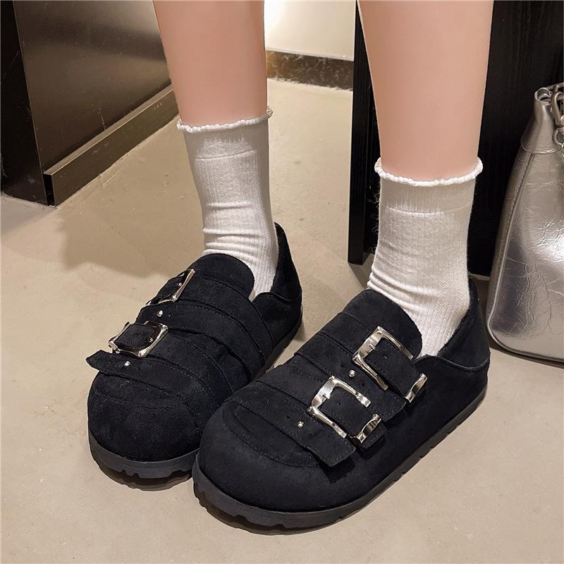 2025 new inner height increase 3cm retro buckle casual shoes women's trendy versatile comfortable cotton shoes