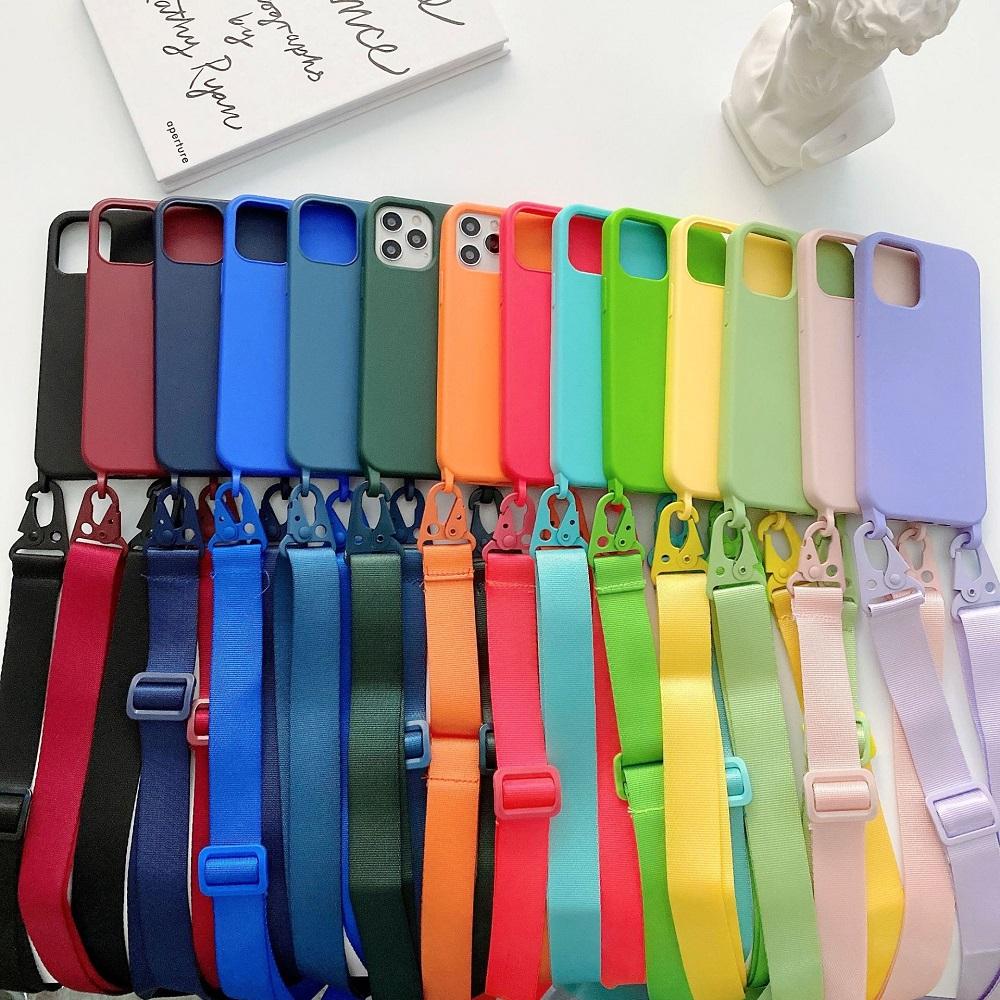 2024 Silicone Lanyard Phone Case For iPhone 12 13 Mini 14 15 16 Pro Max X XR XS Cover With Neck Strap Crossbody Necklace Cord