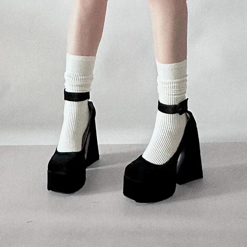 Fashion Women High Heel Pumps Fashion Lolita Shoes Women Chunky Platform Mary Janes Woman Square Toe Thick Heels Party Shoes Casual Shoe