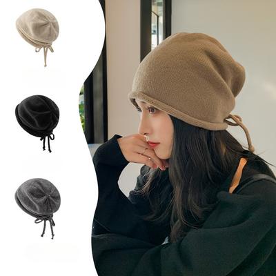 Chapéus de tricô simples com cordão japoneses para homens e mulheres, chapéus de pelúcia, moda outono e inverno, chapéu Baotou versátil e quente