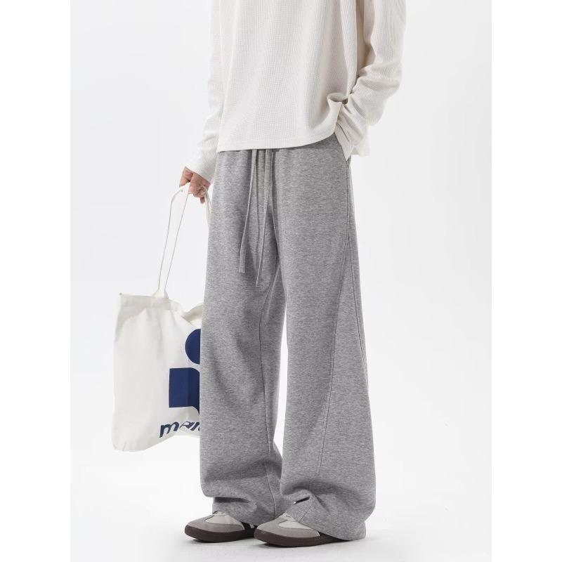 Men American Retro Heavyweight Patchwork Wide Leg Casual Sports Sweatpants