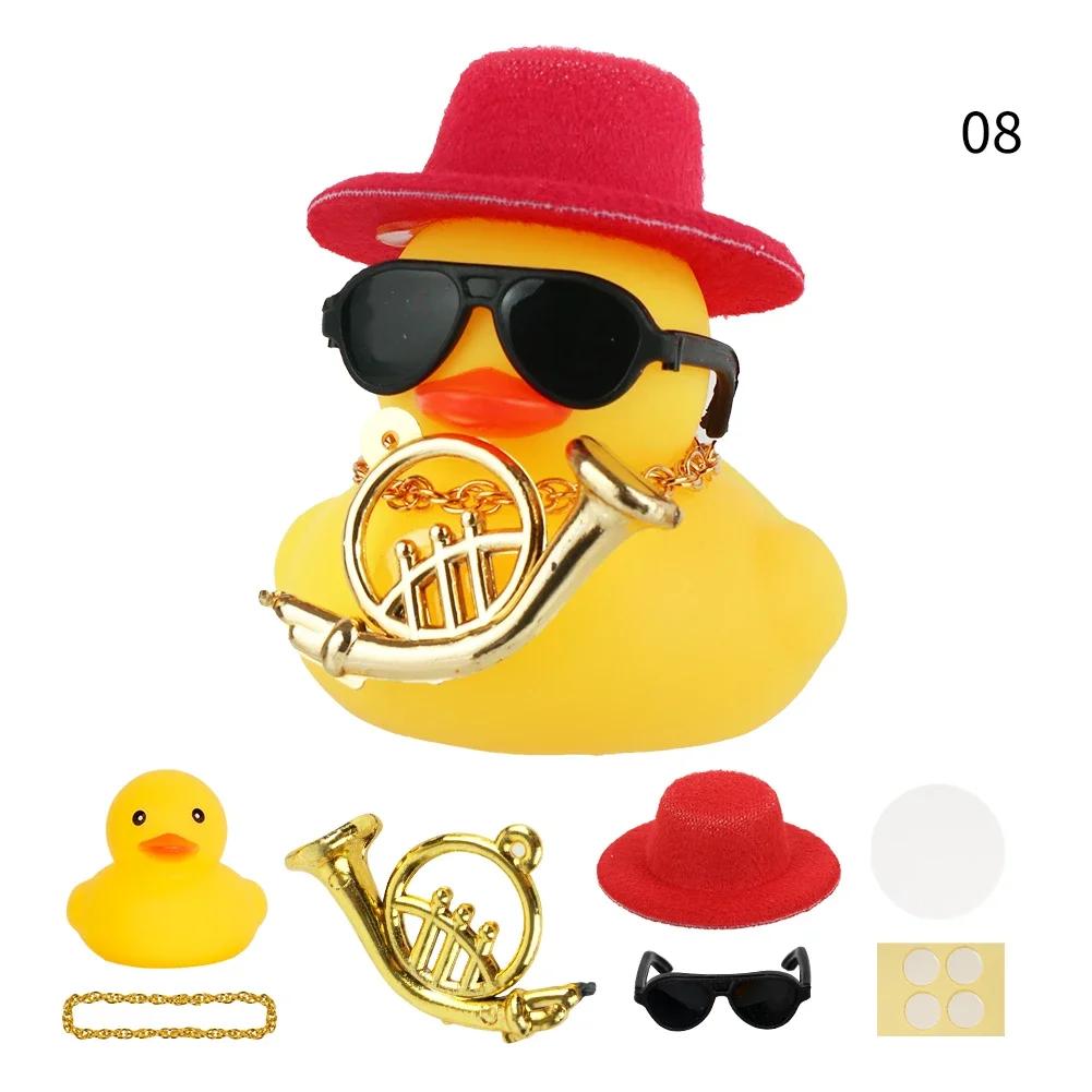 Rubber Duck with Swim Ring Hat Scarf Glasses for Car Dashboard Squeaky Duck Bath Toy Yellow Duck Car Accessories Decorations