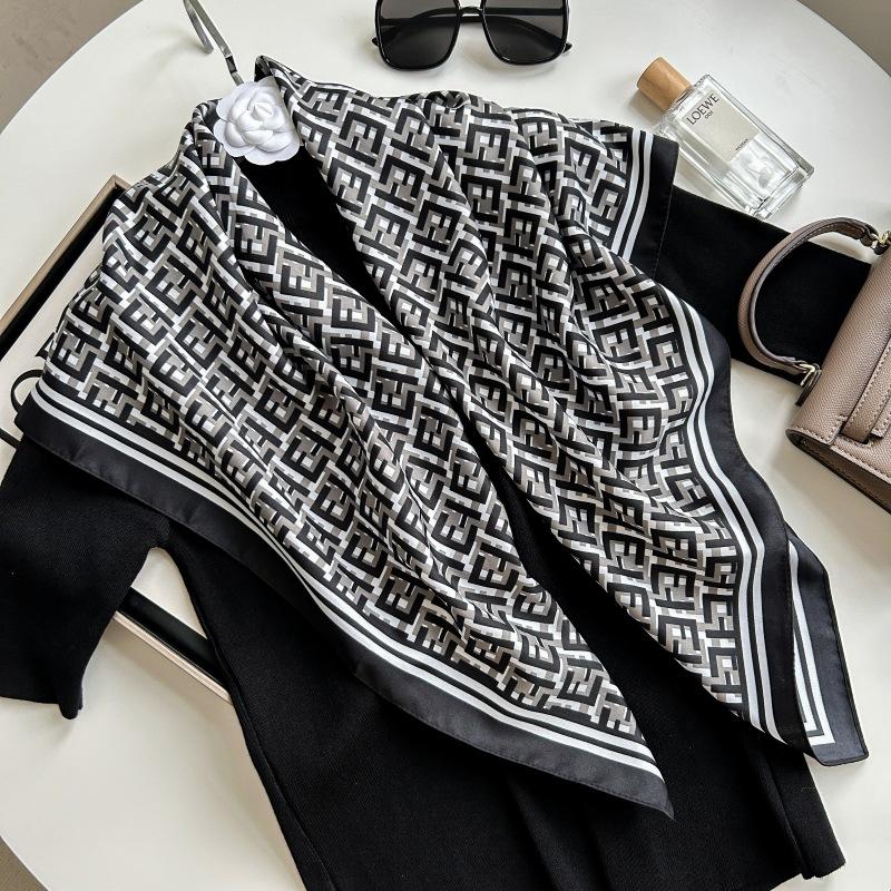 Letra Estampada Seda Imitada de Alta Qualidade Lenço de Seda Twill Decorativo Feminino