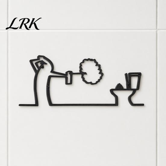 Living Room Wall Art Funny Bathroom Sign, 3D Printed Minimalist Line Toilet Unique Art, Black Modern Home Decor for Washroom