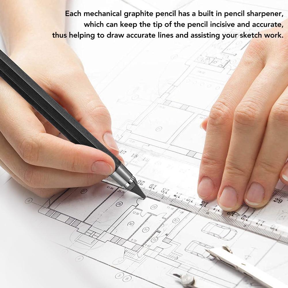 3pcs Built-in Sharpener Mechanical Carpenter Pencil Automatic Clutch Pencil Draft Drawing